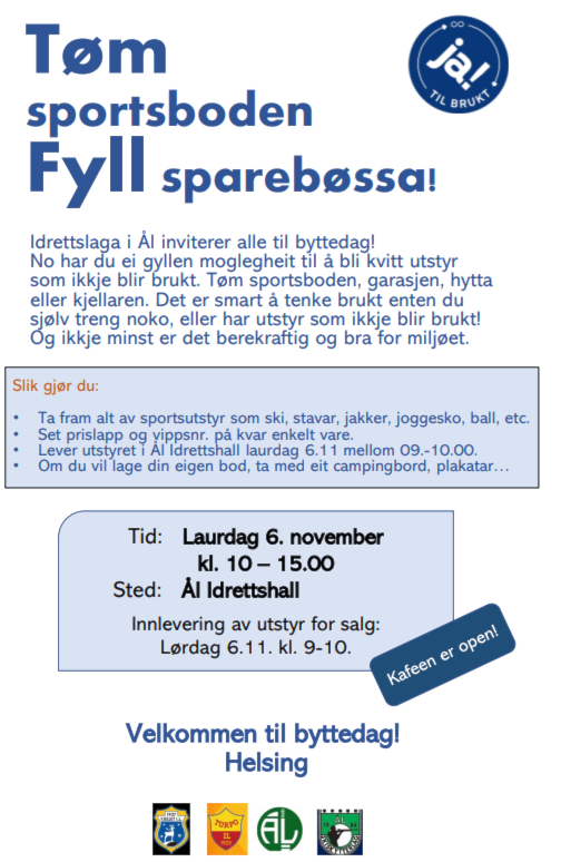 Byttedag sportsutstyr lørdag 6.noevneber